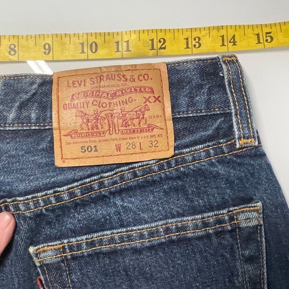 Levi’s Blue Original 501 Pleated Bottom Hem Denim Mini Skirt Size 28x32 - Picture 5 of 7